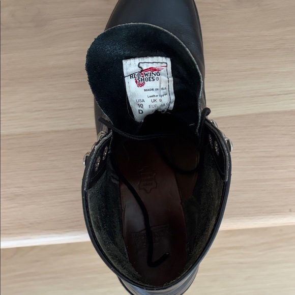 Red Wing Shoes Black Leather Lace-Up Work Boots with White Soles - Picture 5 of 8